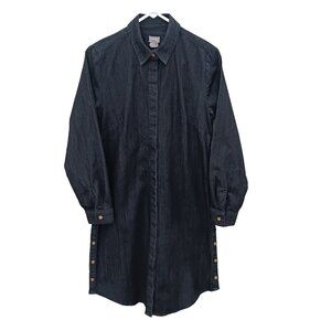 CHICO'S SZ 0 US 4 HIDDEN BUTTON DOWN FRONT BLUE JEAN LONG SLEEVE DRESS